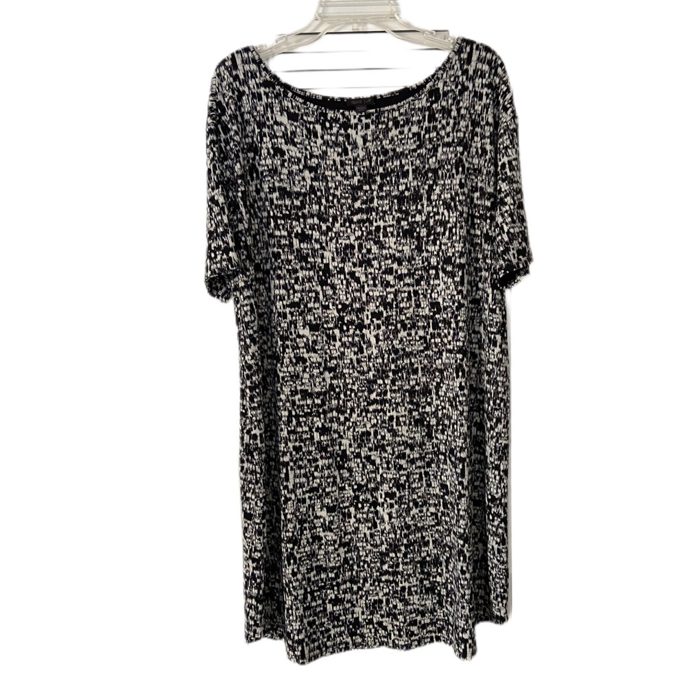J. Jill Black and White Boatneck Abstract Print Shift Midi Dress Size Petite L